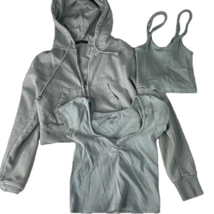 Brandy Melville Sage Green Crop Hoodie Tank Top Set
